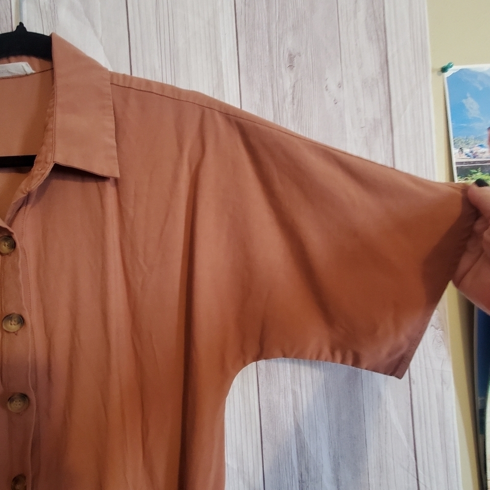 MANGO CASUAL JUMPSUIT. SZ MED. CLAY BROWN WIDE LEGS. VNECK - Picture 4 of 9